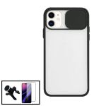 Kit Capa Slide Window Anti Choque Frosted + Película 5D Full Cover + Suporte Magnético Reforçado de Carro para iphone 12 Mini - Black
