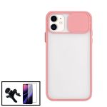 Kit Capa Slide Window Anti Choque Frosted + Película 5D Full Cover + Suporte Magnético Reforçado de Carro para iphone 12 Mini - Rosa