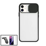 Kit Capa Slide Window Anti Choque Frosted + Película 5D Full Cover + Suporte Magnético L Safe Driving Carro para iphone Xr - Black