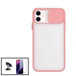 Kit Capa Slide Window Anti Choque Frosted + Película 5D Full Cover + Suporte Magnético de Carro para iphone Xr - Rosa