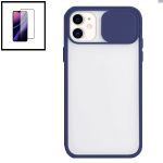 Kit Capa Slide Window Anti Choque Frosted + Película 5D Full Cover para iphone Xr - Azul Escuro