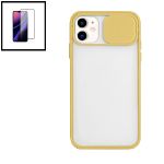 Kit Capa Slide Window Anti Choque Frosted + Película 5D Full Cover para iphone 12 Mini - Amarelo