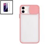 Kit Capa Slide Window Anti Choque Frosted + Película 5D Full Cover para iphone Xr - Rosa