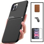 Kit Capa Magnetic Lux + Magentic Wallet Castanho + 5D Full Cover + Suporte Magnético L Safe Driving para iphone 13 Pro Max