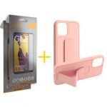 Skyhe Conjunto 2x Película de Vidro Full + Capa Skyhe para iPhone 12 Pro Max Silicone com Suporte Pink