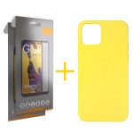 Skyhe Conjunto 2x Película de Vidro Full + Capa para iPhone 13 Pro Max Silicone Líquido Yellow - 8434009598541