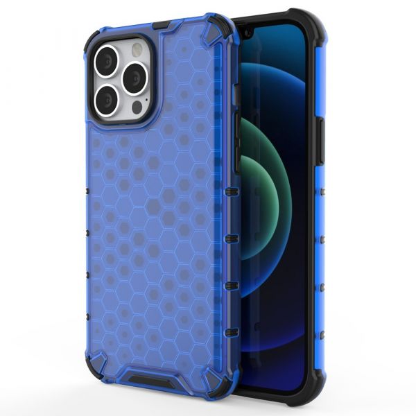 Lmobile Capa Silicone Traseira Honeycomb Case Armor Cover Bumper Iphone 13 Pro Max Azul 3652