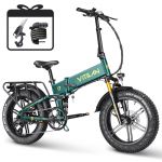 Alpine-pro Bicicleta Elétrica I7 Pro 3.0 para Adultos 750w 48v 20ah Bateria Removível, Bicicleta Elétrica Dobrável com Suspensão Total com Travão Hidráulico, Shimano 8 Velocidades, Verde