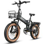 Samebike Elétrica XWLX09-II para Adulto, 1000 W, Elétrica com Pneu Grosso de 20'', Bateria Removível 48 V 15A, 7 Velocidades - Preto