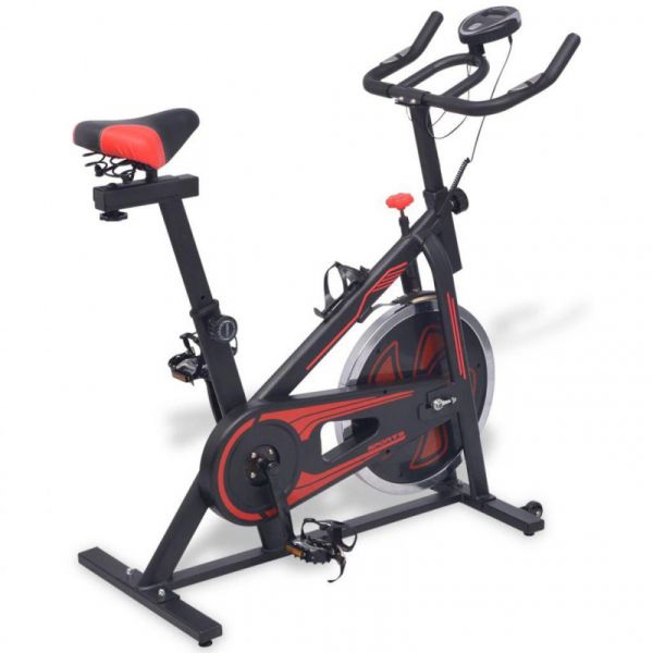 Bicicleta Estática de Spinning C/ Sensores de Pulso, Preto e Vermelho -  91190