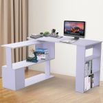 HomCom Secretária para Computador Rotação 360° 5 Prateleiras Estante Branco