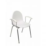PYC Pack de 4 Cadeiras Ergonómicas Confidenciais c/ Braços Fixos Cromados e Estrutura Cromada - Assento e Encosto em Plástico Branco. M