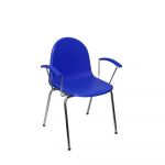 PYC Pack 4 Cadeiras Ergonómicas Confidenciais c/ Braços Fixos Cromados e Estrutura Cromada - Assento e Encosto em Plástico Azul.