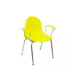 PYC Pack de 4 Cadeiras Ergonómicas Confidenciais c/ Braços Fixos Cromados e Estrutura Cromada - Assento e Encosto em Plástico Amarelo.