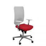 PYC Cadeira de Escritório Ergonómica c/ Mecanismo de Síncro e Ajustável Encosto em Malha Branco e Assento Estofado em Similpiel Vermelho Piqueras
