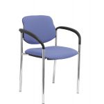 PYC Cadeira Confiante c/ 4 Pernas e Estrutura Cromada c/ Braços - Assento e Encosto Estofado Azul Claro Bali Villalg