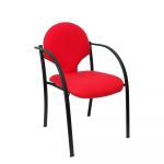 PYC Pack de 2 Cadeiras Ergonômicas Incorporada Confiante c/ Braços Fixos, Empilhável e Estrutura Preta Assento e Encosto Estofado Vermelho