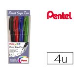 Pentel Caneta Pincel Sign Pen Blister de 4 Cores Preto Ver Melho Azul e Verde - OFF154685CE
