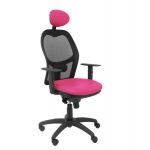 PYC Cadeira Jorquera de Malha Preta Semelhante Assento Rosa c/ Apoio de Cabeça Fixo
