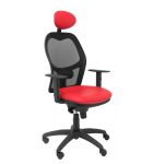 PYC Cadeira Jorquera Cadeira de Malha Preta Semelhante Assento Vermelho c/ Apoio de Cabeça Fixo
