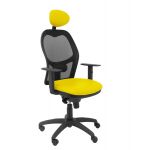 PYC Cadeira Jorquera de Malha Preta Semelhante Assento Amarelo c/ Apoio de Cabeça Fixo