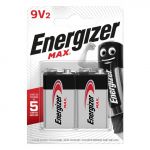 Energizer MAX Pilha Alcalina 9 V, 6LR61, Blister 2 Un. - E301530500