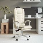 Cadeira Escritório Massagens Reclinável Couro Artificial Creme - 349670