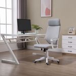 Cadeira de escritório ergonômica ajustável em altura giratória com apoio de braços apoio de cabeça e encosto alto 63x65x113-123 cm cinza - 921-523