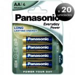 Pack de 20 unidades. Panasonic Everyday Power, Blister de 4 Pilhas Alkalinas LR06 AA LoteSGSai3526