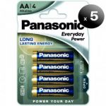 Pack de 5 unidades. Panasonic Everyday Power, Blister de 4 Pilhas Alkalinas LR06 AA LoteSGSai3524