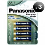 Pack de 3 unidades. Panasonic Everyday Power, Blister de 4 Pilhas Alkalinas LR06 AA LoteSGSai3523