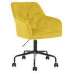 Beliani Cadeira de Escritório Giratória Veludo Amarelo Ajustável em Altura Giratória Encosto Tufado com Botões - 4255664828057