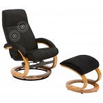 Beliani Cadeira de Massagem em Tecido Preto com Pernas de Madeira e Repousa-pés para Escritório Elegante 75x50x102 - 4260586356274