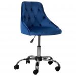 Beliani Cadeira de Trabalho com Rodas em Veludo Azul Estilo Clássico Elegante 60x60x75-85 - 4251682209496