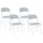 Beliani Conjunto de 4 Cadeiras Dobráveis com Estrutura em Metal Cinzento-claro e Branco Assento e Encosto em Tecido Almofadado Assentos Rebatíveis - 4255664826794