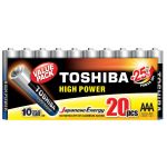 Pacote de alta potência Toshiba com 20 pilhas alcalinas AAA LR03 1,5 V