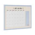 Bi-office Quadro Magnético Planner Mensal 60x45 cm Superfície De Aço Lacado e Moldura de Mdf Azul Pastel