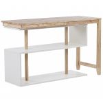 Beliani Secretária de Madeira de Seringueira e MDF Branco 120 X 45 cm Tampo Giratório Prateleira Aberta Estilo Escandinavo Escritório em Casa