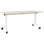 Beliani Secretária Home-office Dobrável com Estrutura Metálica Branca e Tampo em MFC Castanho Claro 160 X 60 cm com Rodas Design Moderno