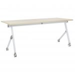 Beliani Secretária de Escritório Dobrável com Estrutura Metálica Branca e Tampo em MFC Castanho Claro 180 X 60 cm com Rodas Design Moderno