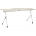 Beliani Secretária de Escritório Dobrável com Estrutura Metálica Branca e Tampo em MFC Castanho Claro 160 X 60 cm com Rodas Design Moderno