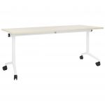 Beliani Secretária Home-office Dobrável com Estrutura Metálica Branca e Tampo em MFC Castanho Claro 180 X 60 cm com Rodas Design Moderno