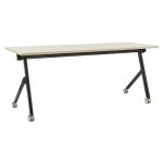 Beliani Secretária de Escritório Dobrável com Estrutura Metálica Preta e Tampo em MFC Castanho Claro 180 X 60 cm com Rodas Design Moderno