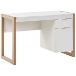 Beliani Secretária Branca e Castanha Clara 110 X 50 cm com 1 Gaveta e 1 Porta de Estilo Minimalista