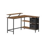Vasagle Mesa em Formato de L com 2 Gavetas com Suporte para Monitor Castanho Rústico LWD098B01