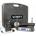 Vonyx Central 2 Microfone VHF 2 Canais s/ Fios (Mão e Cabeça) WM512C