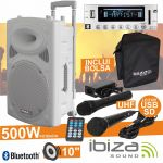 Ibiza Coluna Amplificada 10" 500W UHF White - PORT10UHF-BT-WH
