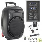 Ibiza Coluna Amplificada 12" 700W USB/BT/SD/Bat UHF Preta - PORT12UHF-MKII