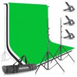 Neewer Kit de Estúdio de Fotografia Completo 2.6M x 3M, com Panos de Fundo Branco, Verde e Preto 2.8M x 1.8M