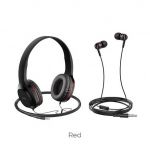Hoco Headphones W24 Enlighten Headphones Mic Set Red - 6931474709622